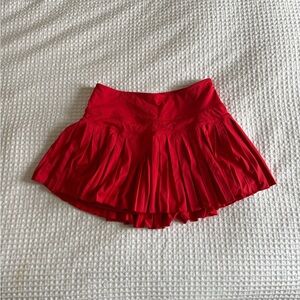 Candy Red Gold Hinge Pleated Tennis Skirt